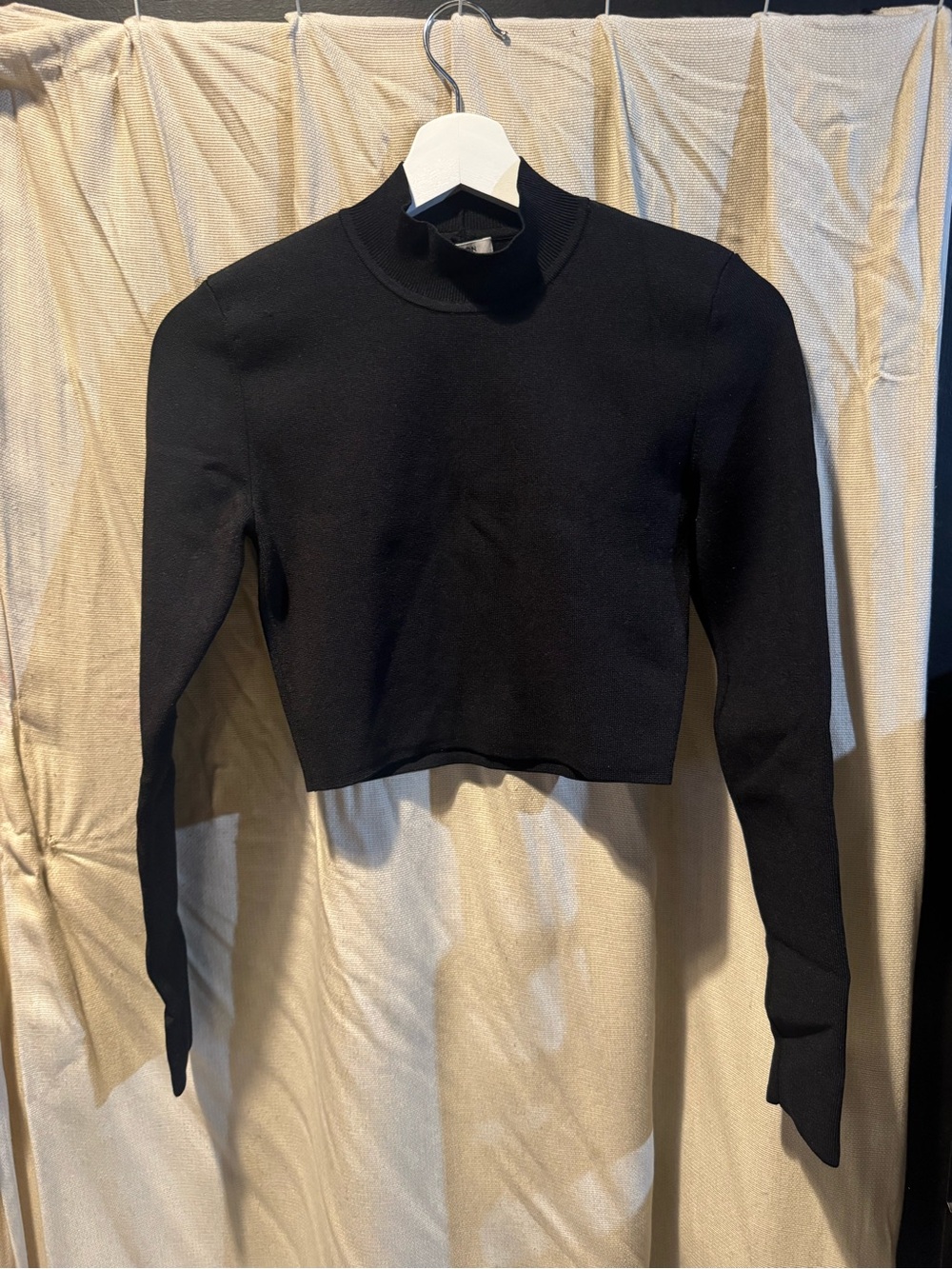 Aritzia Babaton Black Cropped Mock Neck Long-Sleeve Top